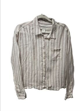 Rachel Zoe 100% Linen Boxy Striped Top Sz. L Cropped Beach Tropical Boho Lux